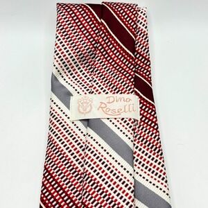 Dino Roselli Vintage Mens Tie Red Burgundy Grey Geometric Striped Wide WPL‎ 124